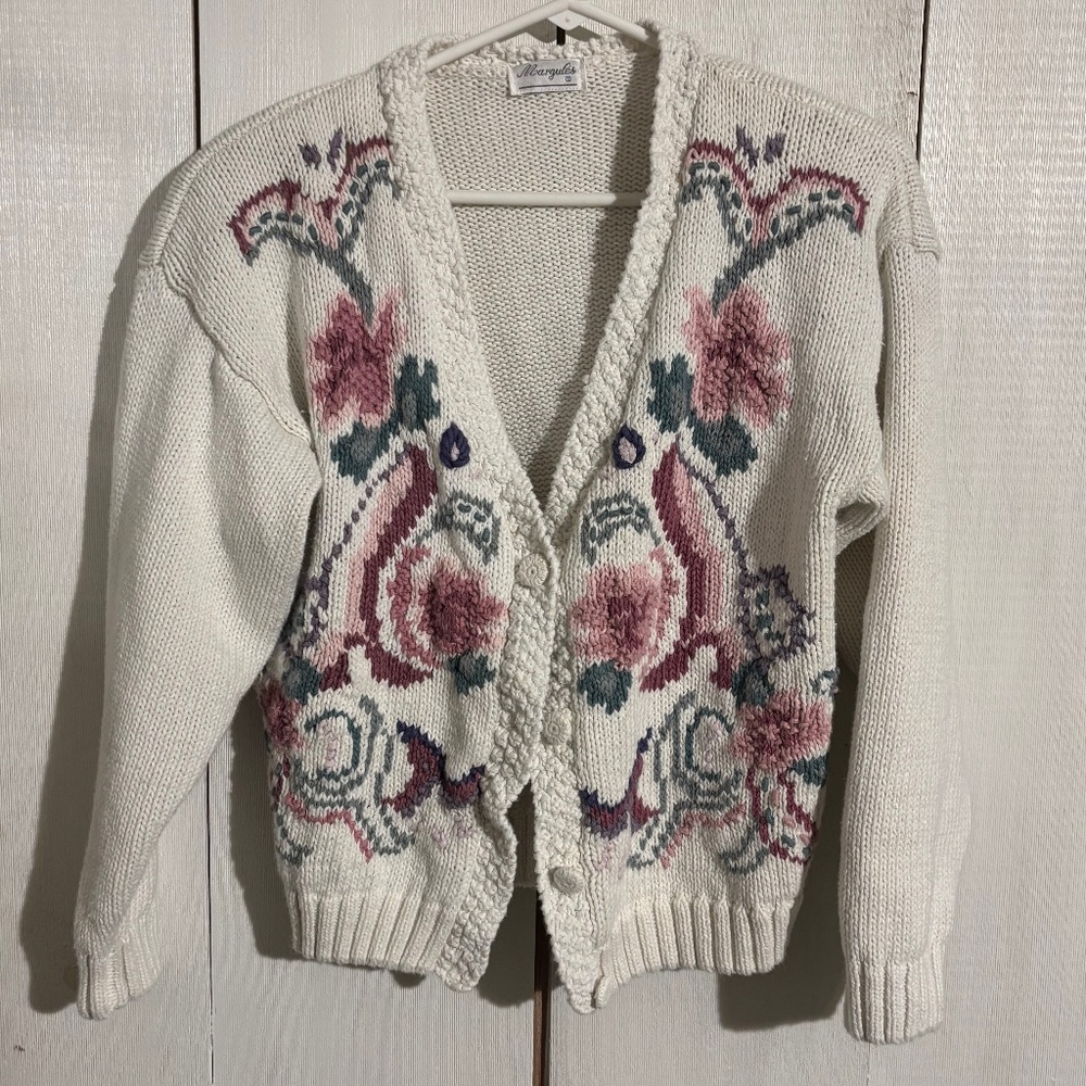 Vintage Margules flowered knit cardigan sweater
